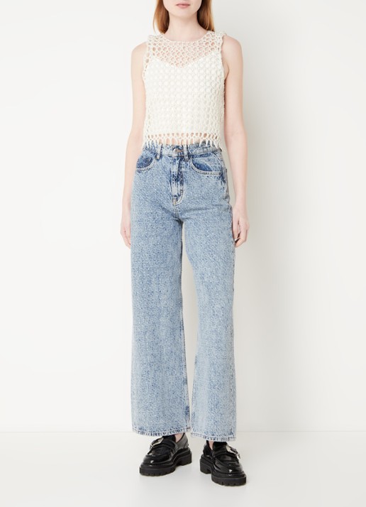 Maje Crop top van imitatieparels - voorkant 3 parelmoer