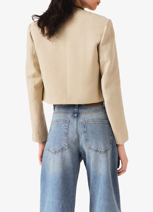 Maje Cropped blazer in linnenblend met opgestikte zakken - achterkant 3 beige