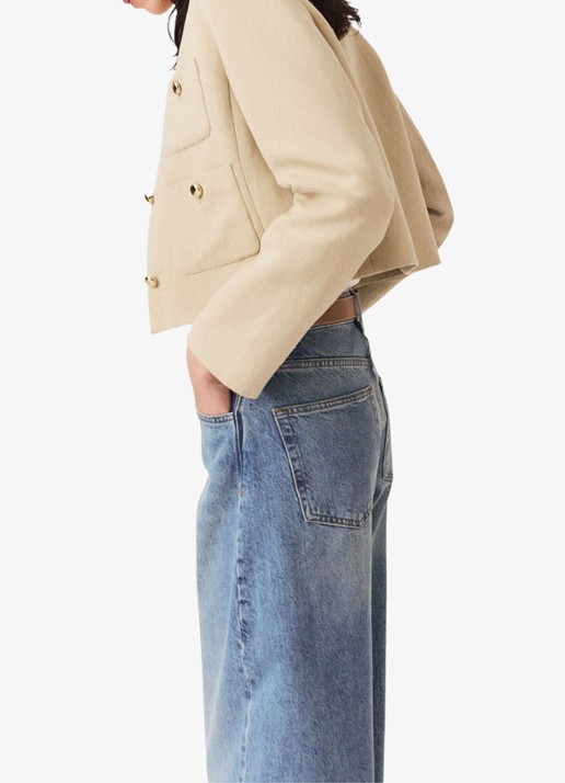 Maje Cropped blazer in linnenblend met opgestikte zakken - detail 7 beige