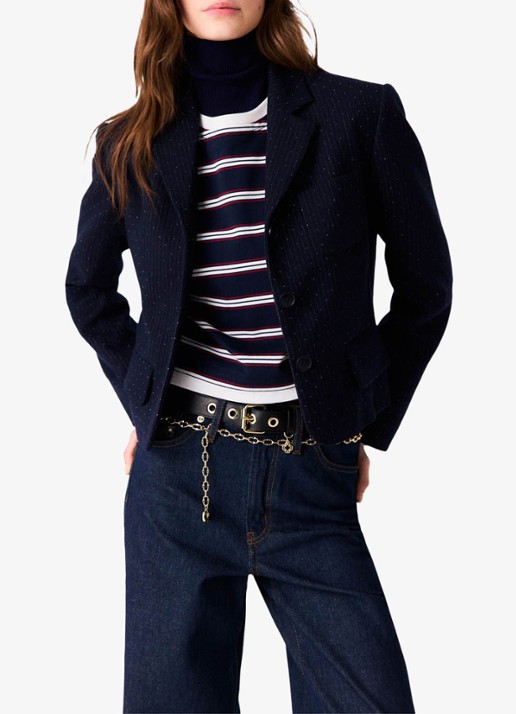 Maje Cropped blazer met streepprint en lurex