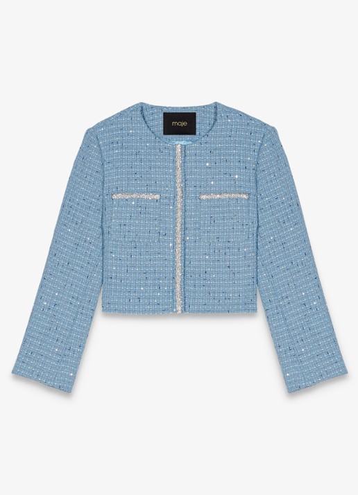 Maje Cropped blazer met tweed-look en pailletten