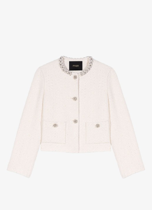 Maje Cropped blazer met tweed-look - voorkant 3 beige