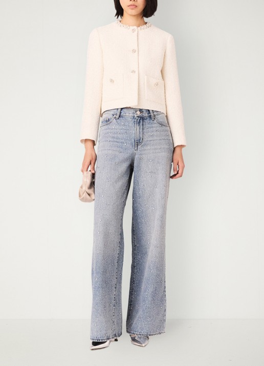 Maje Cropped blazer met tweed-look - voorkant 4 beige