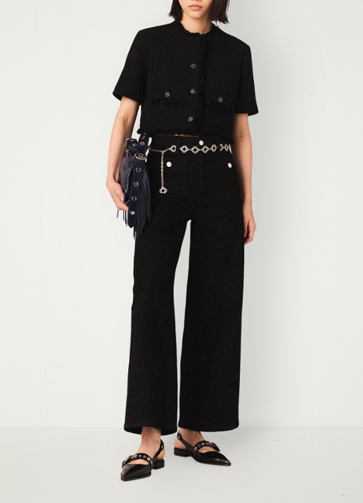 Maje Cropped blazer met tweed-look - voorkant 2 zwart