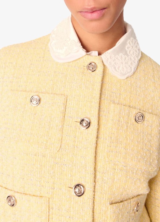 Maje Cropped blazer van bouclé - detail 6 lichtgeel