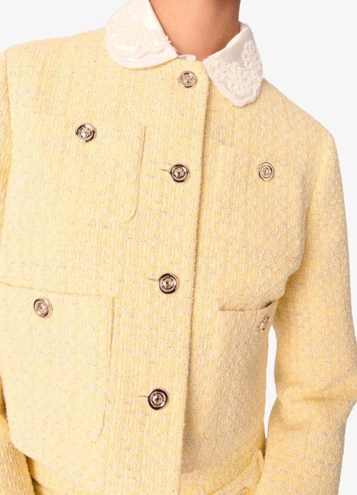 Maje Cropped blazer van bouclé - detail 7 lichtgeel