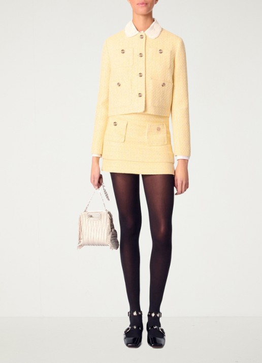 Maje Cropped blazer van bouclé - voorkant 3 lichtgeel