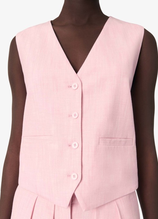 Maje Cropped gilet met gemêleerd dessin - detail 6 roze