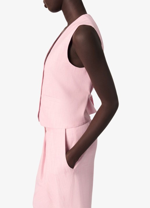 Maje Cropped gilet met gemêleerd dessin - detail 7 roze