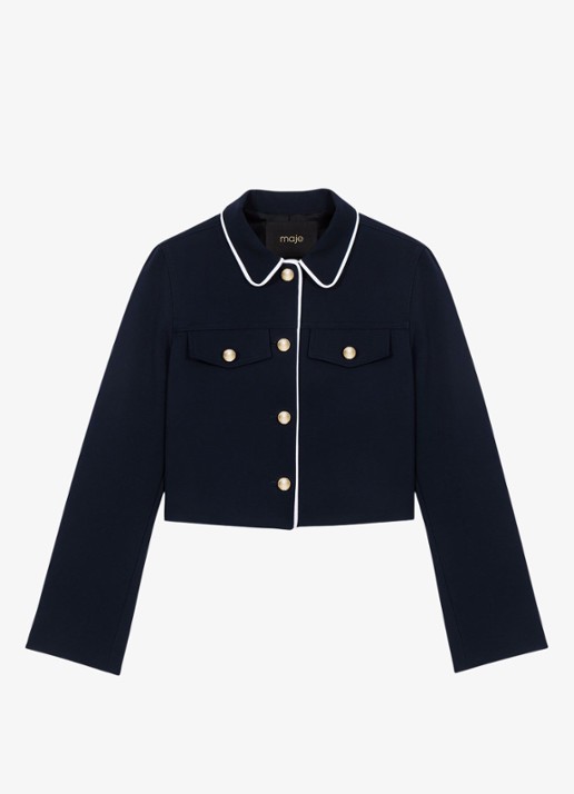 Maje Cropped jack met  borstzakken - voorkant 5 blauw