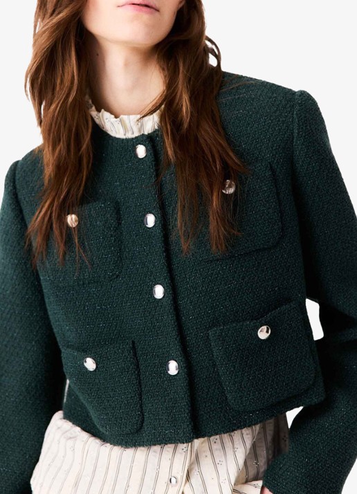 Maje Cropped jack met tweed-look - detail 4 groen
