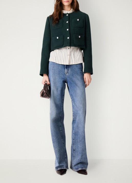 Maje Cropped jack met tweed-look - voorkant 7 groen