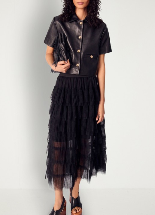 Maje Cropped jack van leer met steekzakken - detail 5 zwart