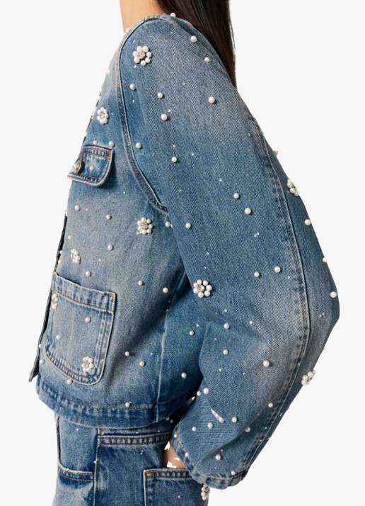 Maje Cropped spijkerjas met borduring - detail 7 indigo