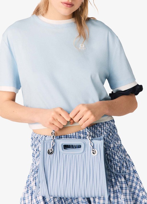 Maje Cropped T-shirt met logoborduring - detail 8 lichtblauw
