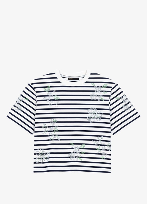 Maje Cropped T-shirt met streepprint en strass - voorkant 2 wit