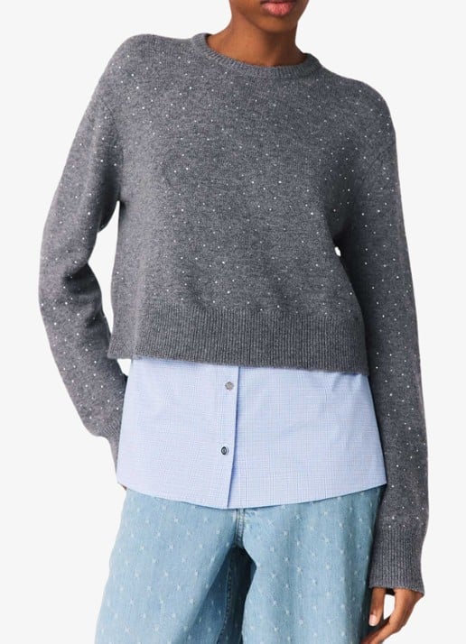 Maje Cropped trui in wolblend met strass en afneembare details