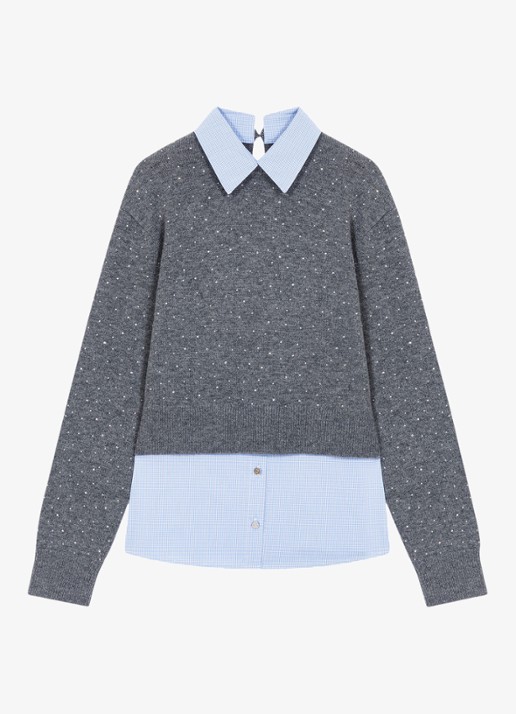 Maje Cropped trui in wolblend met strass en afneembare details - voorkant 5 grijs
