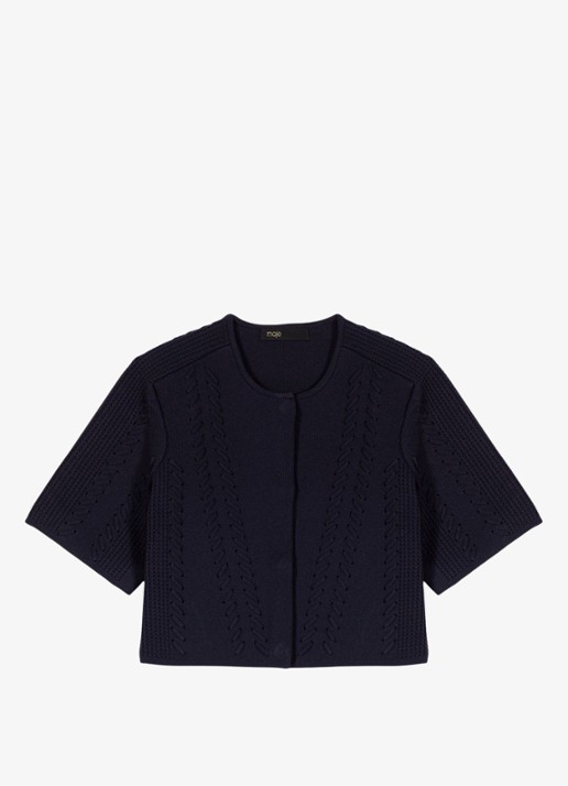 Maje Cropped vest met rijgdetail - voorkant 2 donkerblauw