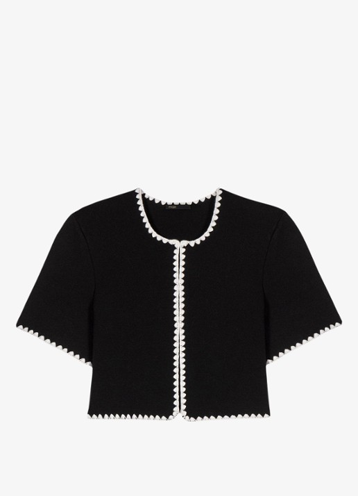 Maje Cropped vest met ronde hals - voorkant 2 zwart