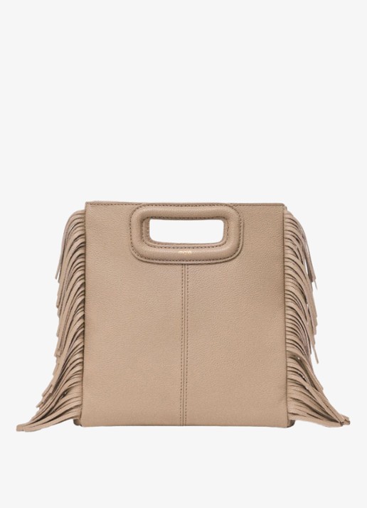 Maje Crossbodytas met franjes - voorkant beige