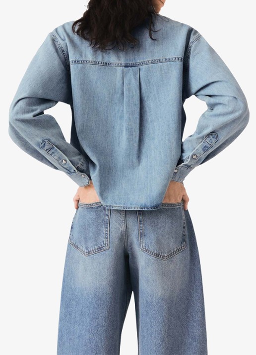 Maje Denim blouse met logo - achterkant donkerblauw