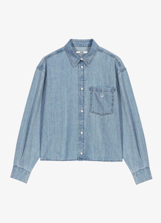Maje Denim blouse met logo - voorkant 2 donkerblauw