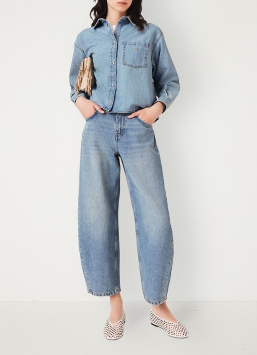 Maje Denim blouse met logo - voorkant 3 donkerblauw
