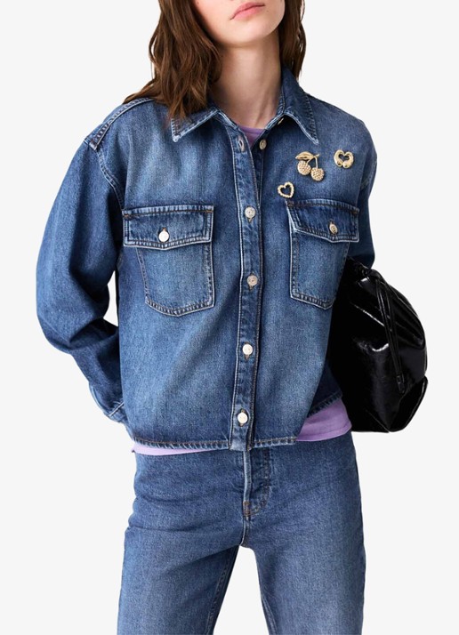 Maje Denim overshirt met sierlijke pins - detail 2 donkerblauw