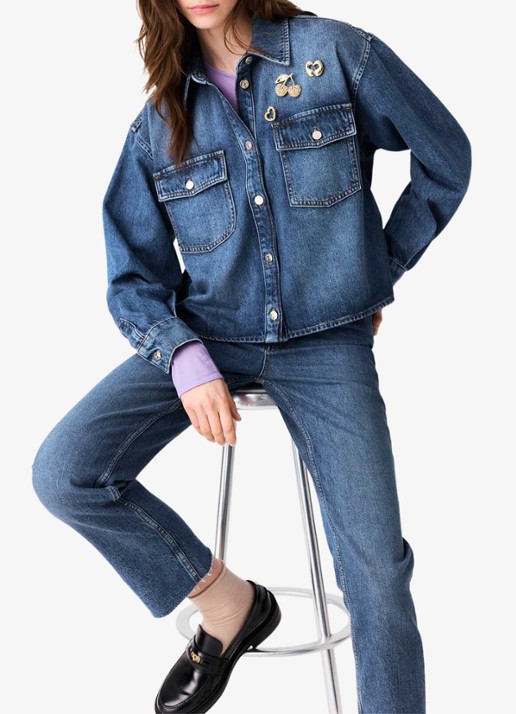 Maje Denim overshirt met sierlijke pins - detail 3 donkerblauw