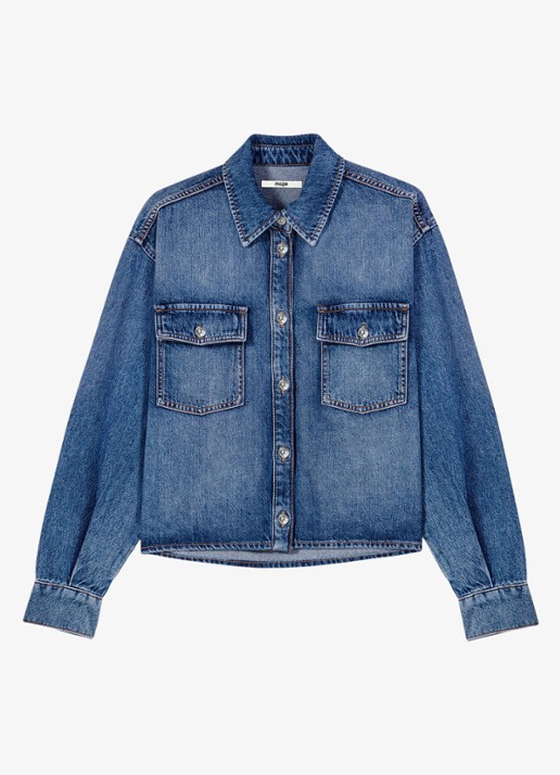 Maje Denim overshirt met sierlijke pins - detail 3 donkerblauw