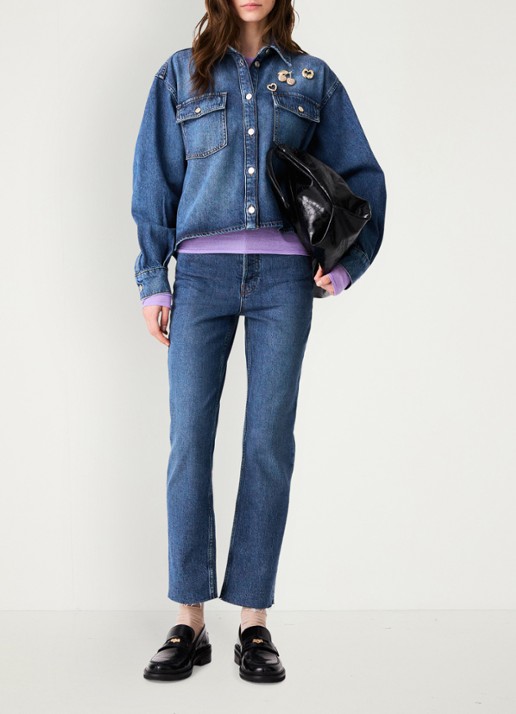 Maje Denim overshirt met sierlijke pins - voorkant 8 donkerblauw