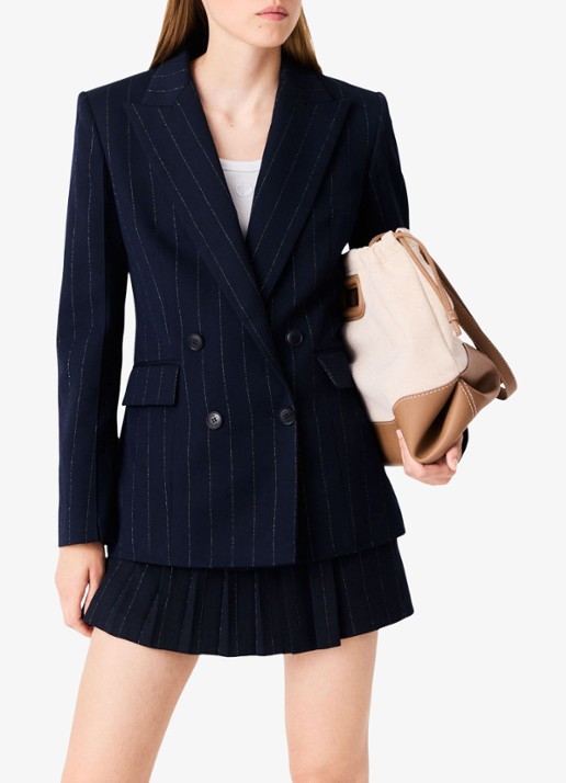 Maje Double-breasted blazer in wolblend met krijtstreep