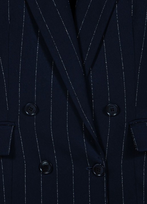 Maje Double-breasted blazer in wolblend met krijtstreep - detail 5 donkerblauw