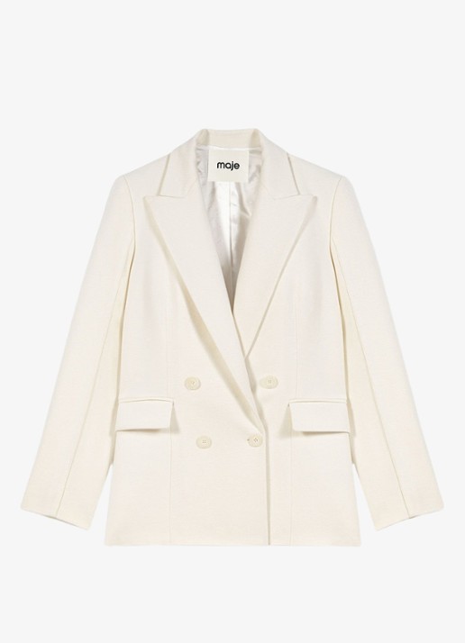 Maje Double-breasted blazer met klepzakken - voorkant beige