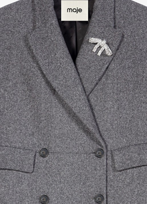 Maje Double-breasted jas in wolblend - detail 2 grijs