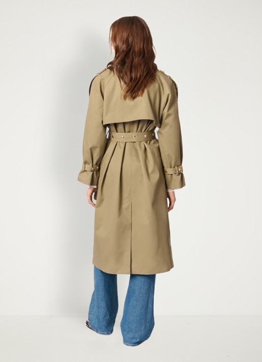 Maje Double-breasted trenchcoat met ceintuur - achterkant khaki