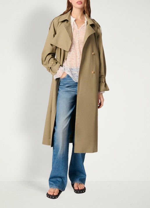 Maje Double-breasted trenchcoat met ceintuur - voorkant 3 khaki