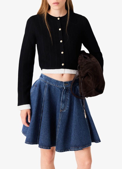 Maje Fijngebreid cropped vest met ronde hals - detail 3 zwart