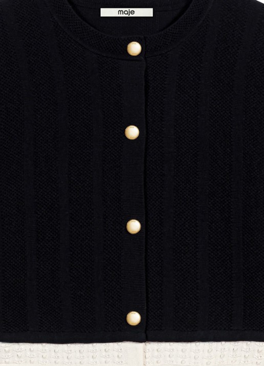 Maje Fijngebreid cropped vest met ronde hals - detail 7 zwart