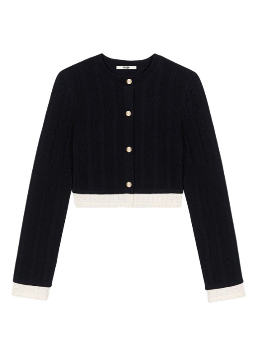 Maje Fijngebreid cropped vest met ronde hals - voorkant zwart