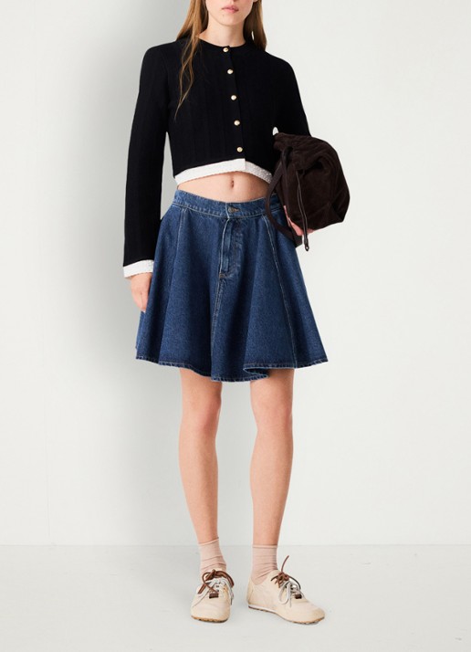 Maje Fijngebreid cropped vest met ronde hals - voorkant 2 zwart