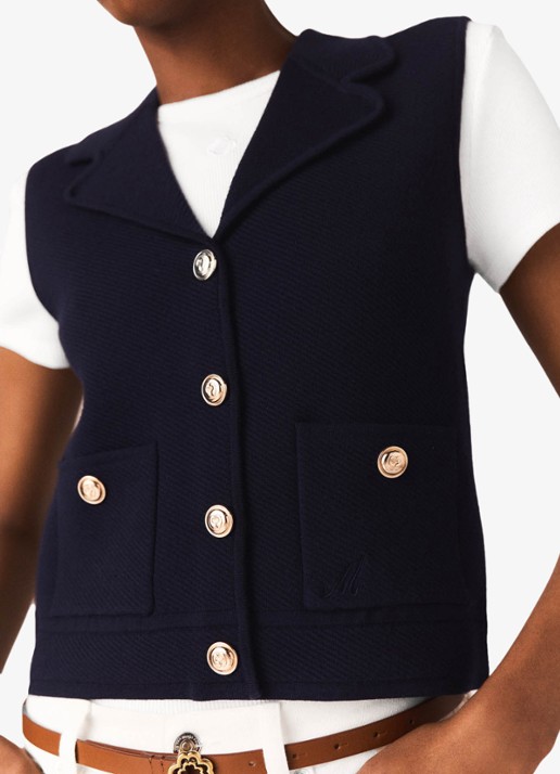 Maje Fijngebreid gilet in wolblend met kraag - detail 5 donkerblauw