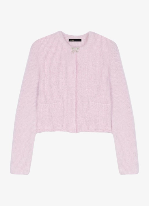 Maje Fijngebreid vest in wolblend - voorkant roze