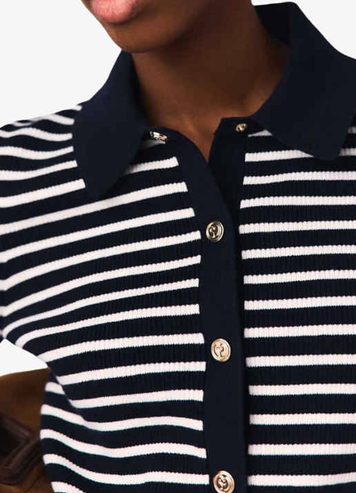 Maje Fijngebreid vest met polokraag en streepprint - detail 5 blauw