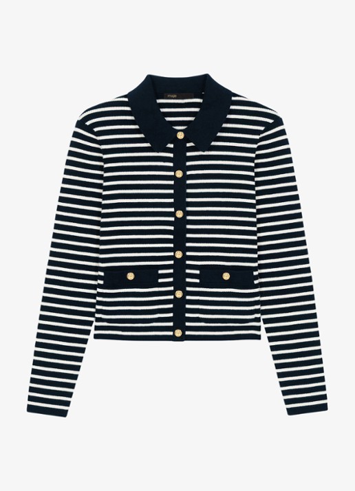 Maje Fijngebreid vest met polokraag en streepprint - voorkant blauw