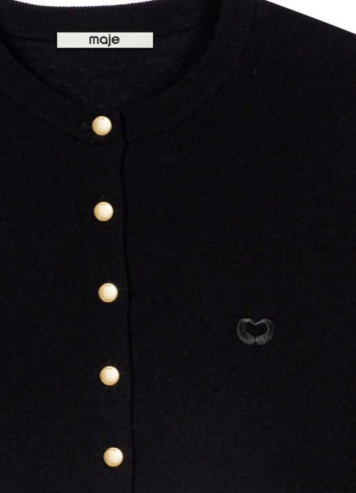 Maje Fijngebreid vest van wol met logoborduring - detail zwart