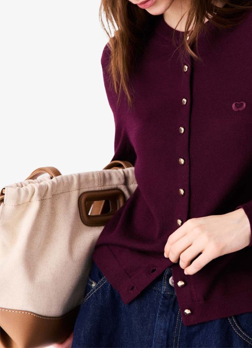 Maje Fijngebreid vest van wol met logoborduring - detail 4 aubergine