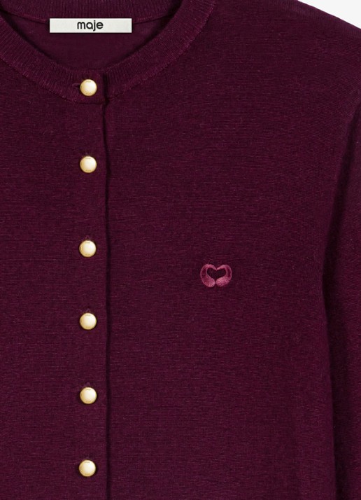 Maje Fijngebreid vest van wol met logoborduring - detail 2 aubergine