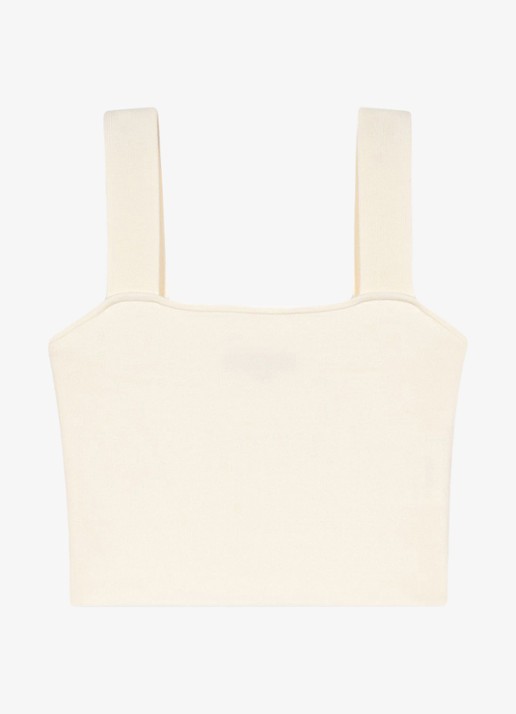 Maje Fijngebreide crop top met stretch - voorkant beige